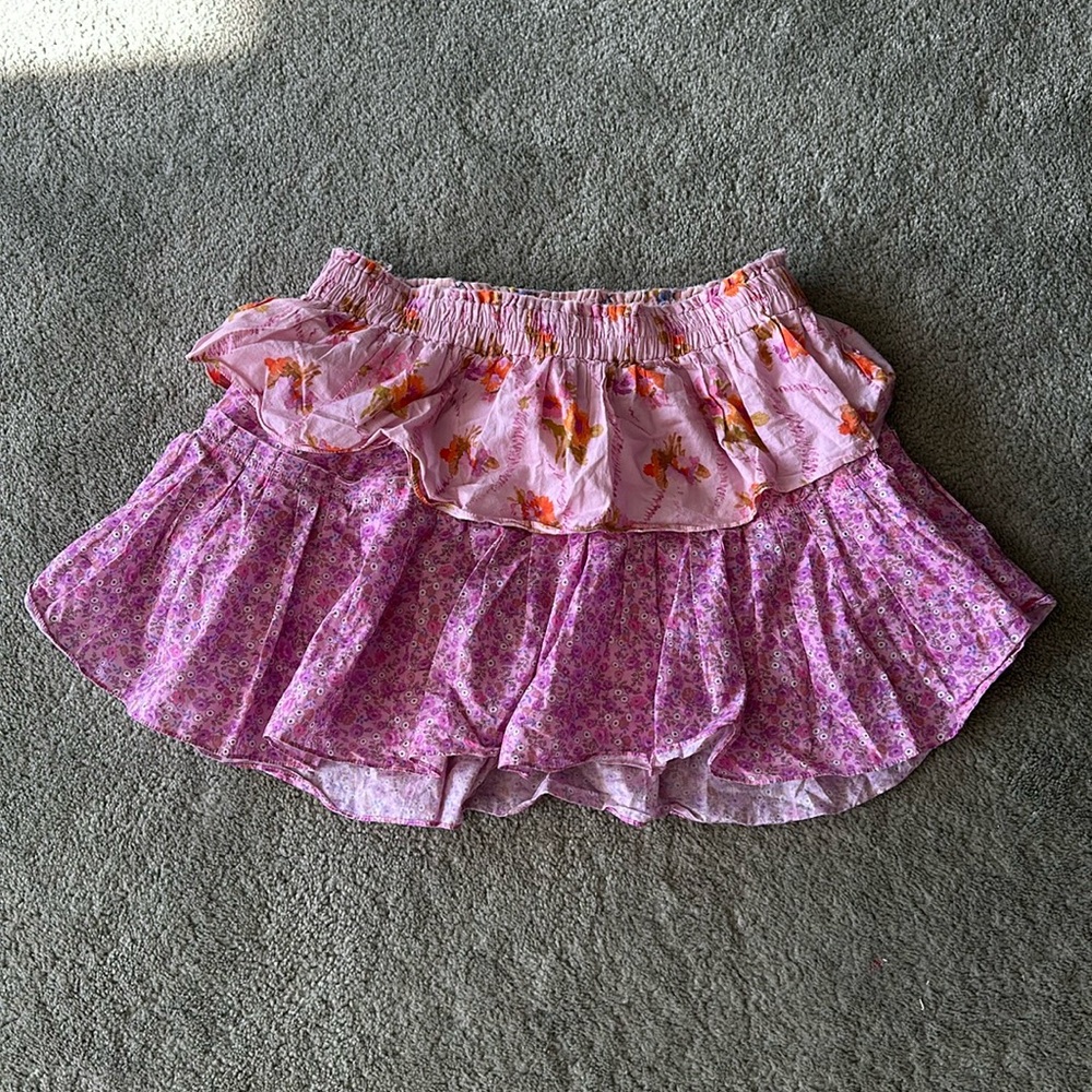 Love Shack Fancy pink floral mini skirt, xl